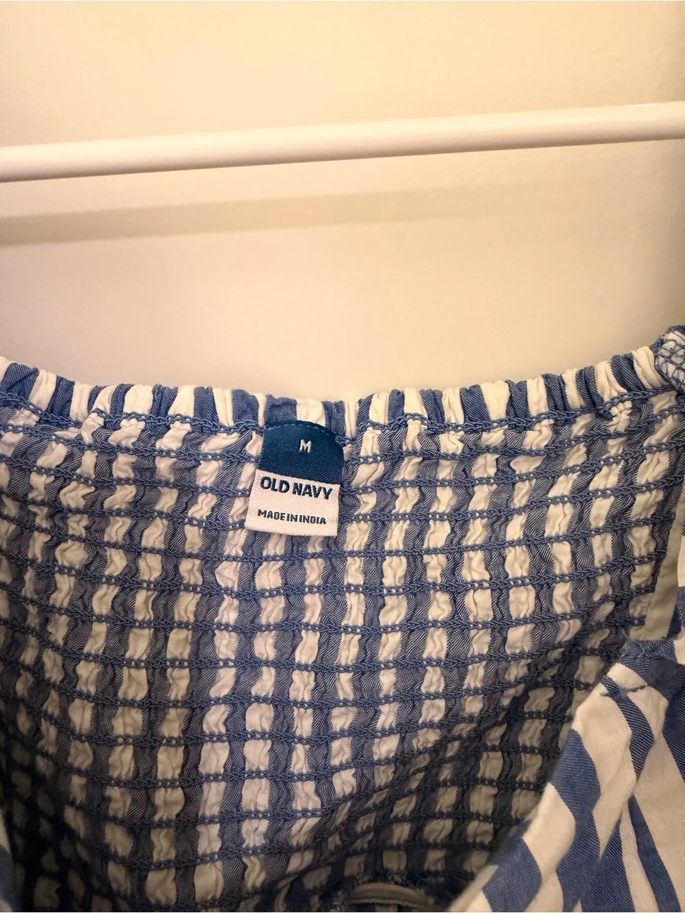 Old Navy Blue and White Smocked Off-Shoulder Top